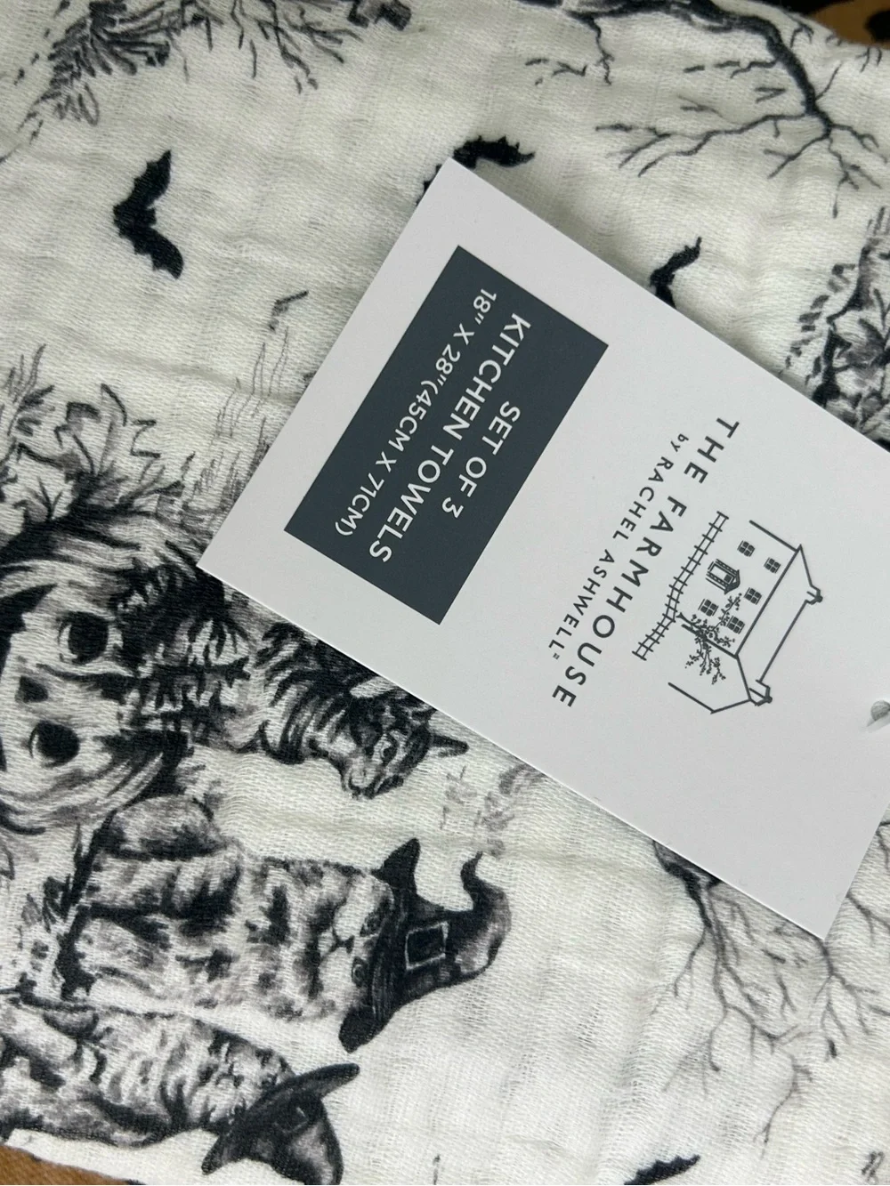 NEW The Farmhouse Rachel Ashwell Set of 3 Halloween Cats Cotton Kitchen Towels